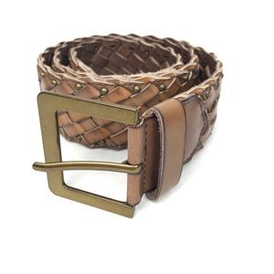 CAbi Leather Walnut Woven Studded Boho Small Belt